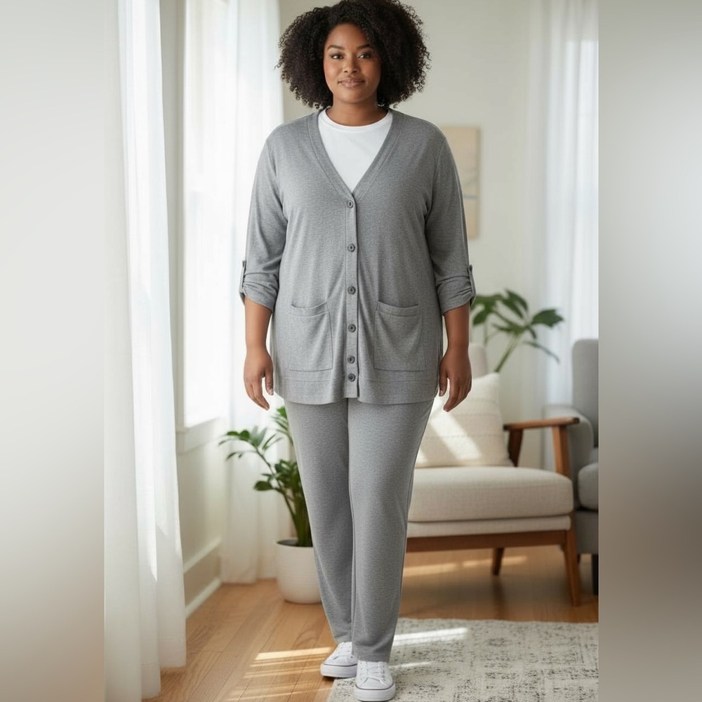 Ekouaer 2PC Pajama‎ Set Gray Women's Large